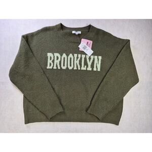 Preppy Fall Knit Crewneck Sweater Olive Green XL #2175